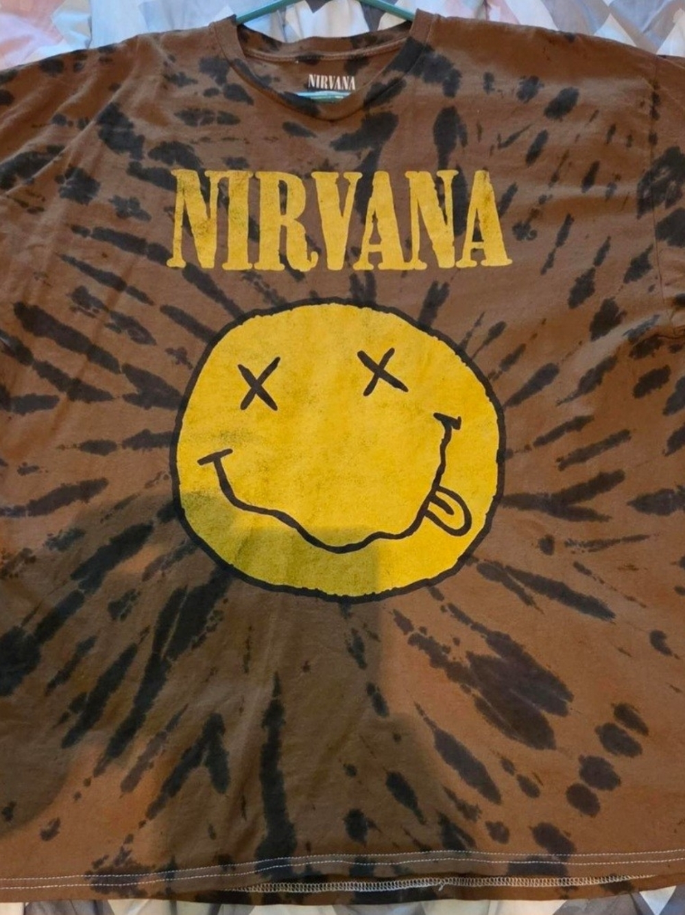 NIRVANA Brown Tie-Dye Pajama Top with Yellow Smiley
